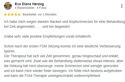 Google-Rezension von Eva für den Kopfschmerzphysio (5 Sterne)